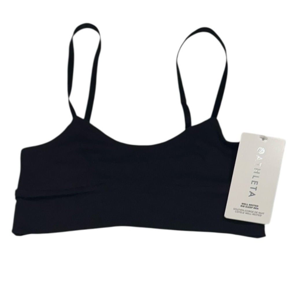 ATHLETA Well Rested Ribbed Sleep Bra Loungewear In Black Soft Modal Blend NWT XS